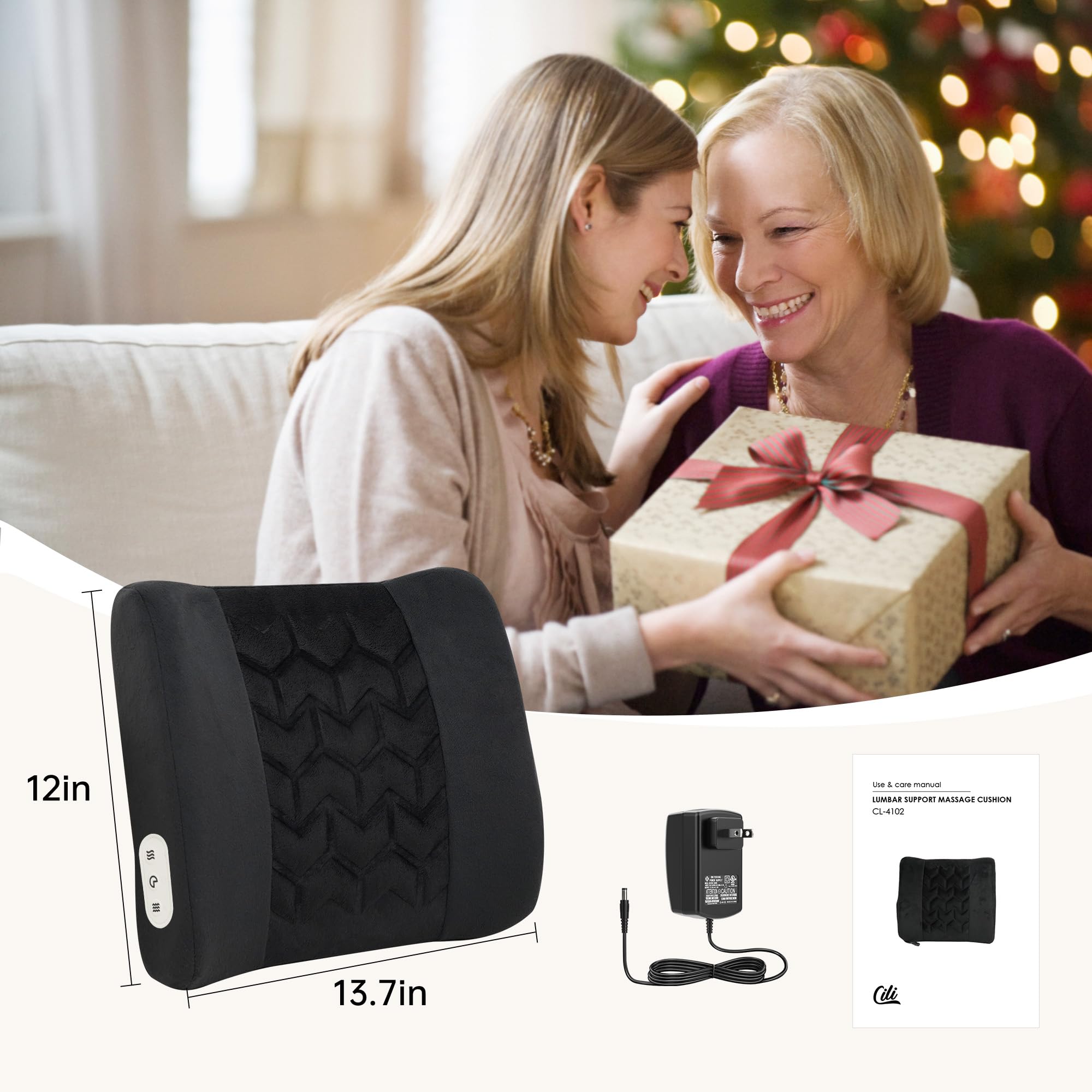 Heated Lumbar Support Pillow with Massage for Office Chair - Ergonomic Back Cushion for Desk, Sofa & Car - Perfect Gift for Men & Women (Home, Office & Travel Use)