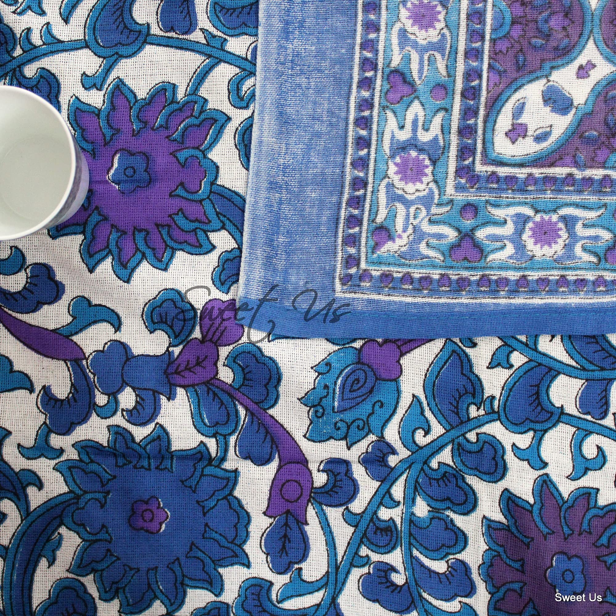 Sunflower Tablecloth 88x104 Inches - Cotton Floral Dining Table Cover for Rectangle Tables, Linen White Blue Purple Design - Perfect for Kitchen, Indoor & Outdoor Use - Washable & Durable Tablecloth for Parties, Picnics & Daily Dining