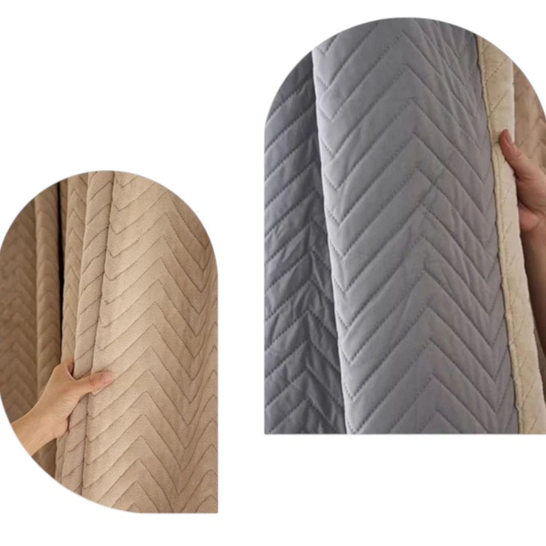 Judith Chevron Velvet Thermal Insulated Soundproof Blackout Curtains for Bedroom & Living Room - Energy Efficient Noise Reducing Window Treatment for Home Decor