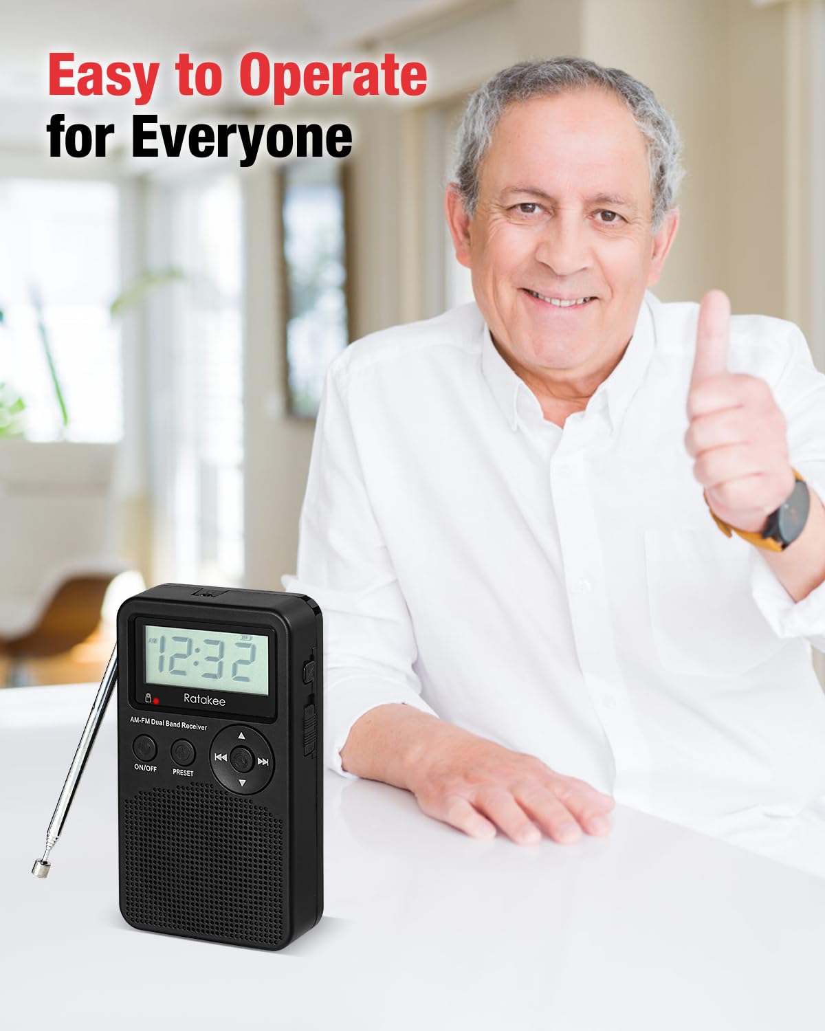 Portable AM/FM Radio with Digital Clock - Battery Operated, Preset Stations, Sleep Timer & Backup - Perfect for Outdoor Activities, Camping, Hiking, Fishing, Jogging & Emergency Use - Compact Handheld Size (Black) - Powered by 3 AA Batteries