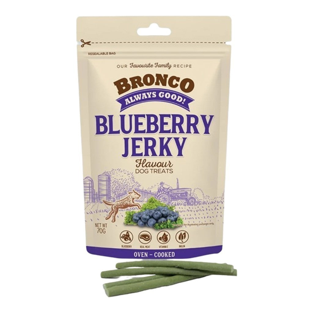 Bronco Jerky Dog Treats - 70g Healthy Snacks for Dogs in 6 Delicious Flavors: Banana, Blueberry, Grilled Beef, Melon, Milk | Perfect for Training Rewards & Daily Treats