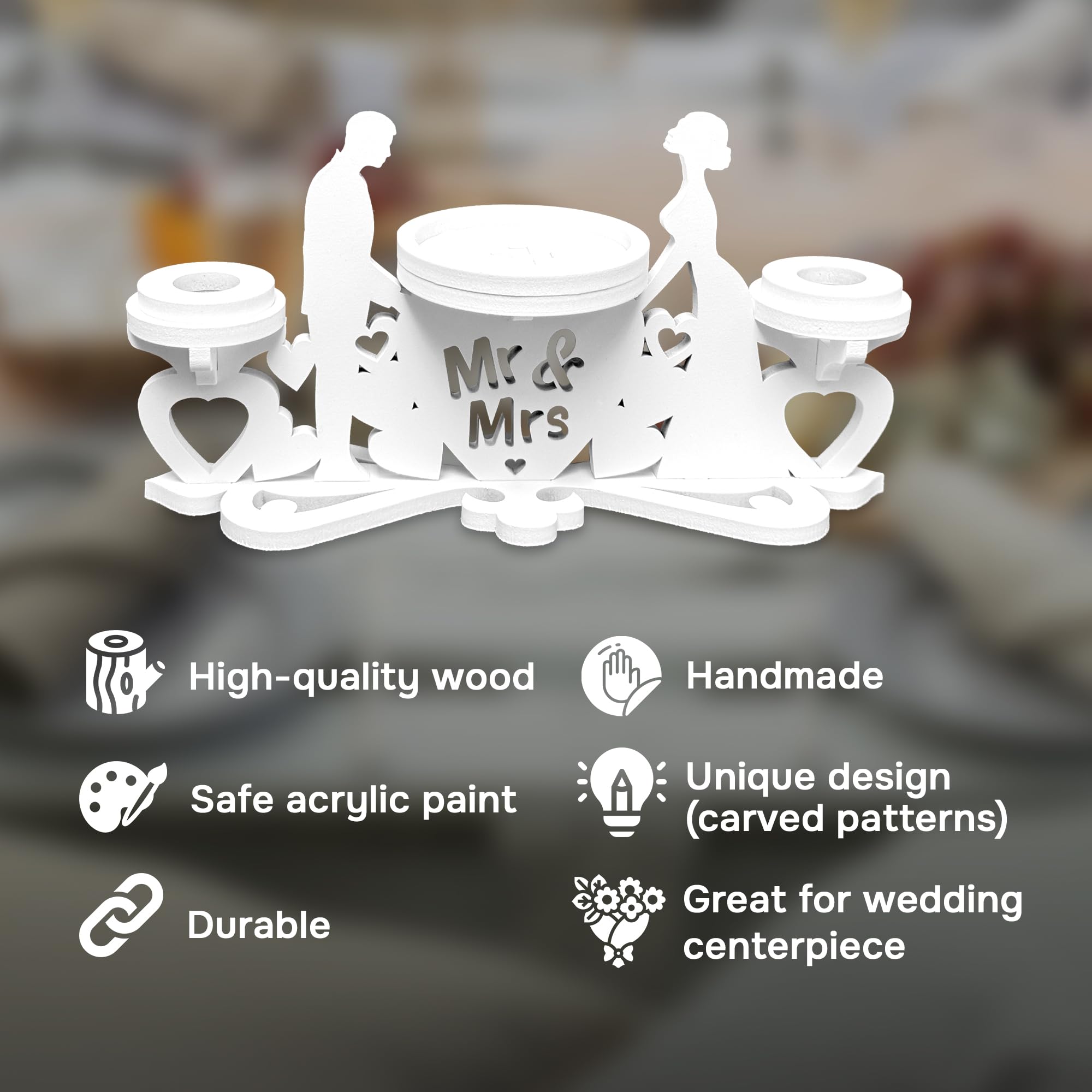 Unity Candle Holder Set of 3 - Elegant Wedding Ceremony Candle Stand for Table Centerpiece Decor - White Pillar & Taper Candlestick Holder - Perfect for Wedding Unity Ceremony, Vow Renewal, and Romantic Dinner Decorations