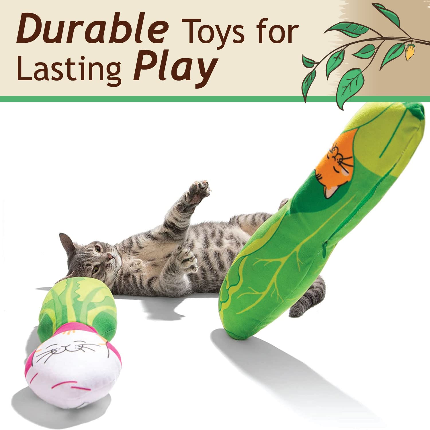 KittiVeggi 2-Pack Organic Silvervine Catnip Substitute Toys for Cats & Kittens | 100% Natural Wild Harvested Silvervine | Refillable Vegetable Plush Cat Toys | Great for Playtime, Training & Stress Relief