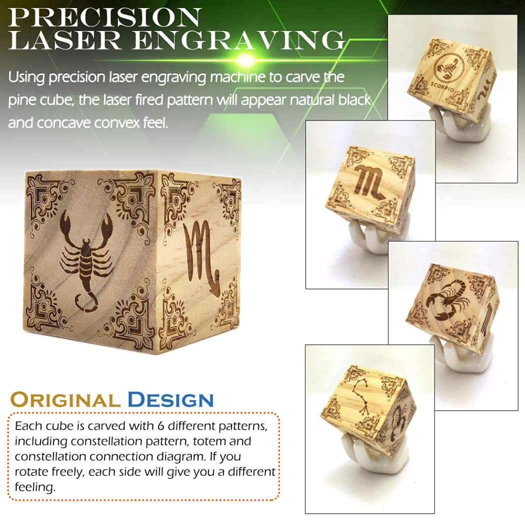 Handmade Wooden Desk Lamp with Zodiac Scorpio Carving - LED Night Light for Home Office Decor, Study, Bedroom, and Gift Giving