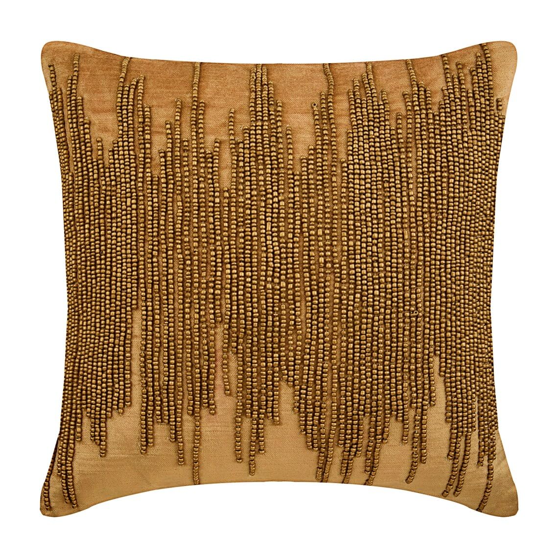 Luxury Velvet Gold Pillow Cover 24x24 Inch (60x60 cm) - Square Beaded Decorative Cushion Cover for Sofa, Bed & Home Decor - Elegant Antique Gold Throw Pillow for Living Room, Bedroom & Easter Decorations