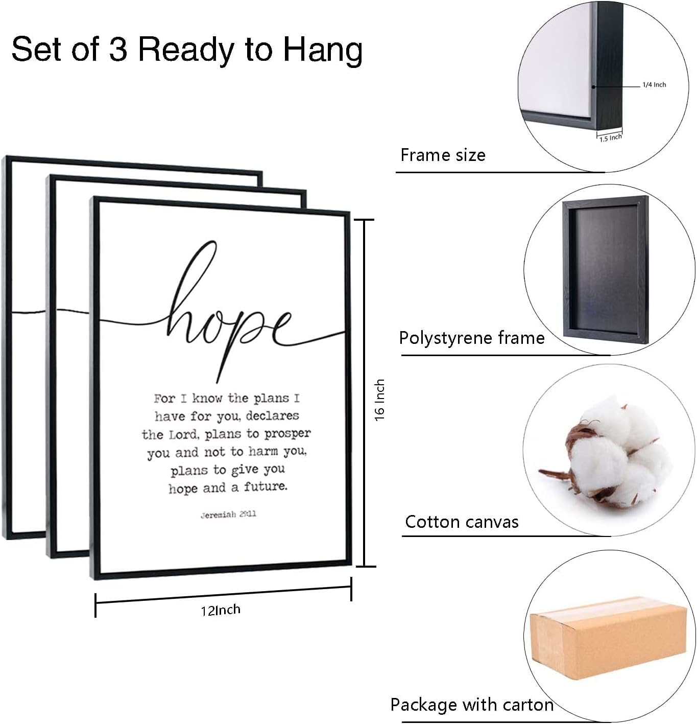 Faith Hope and Love Bible Verses Framed 3-Piece Canvas Wall Art - Large Christian Religious Quote Decor with Serenity Prayer - Ready to Hang Living Room Wall Decor for Home, Church & Office Inspiration