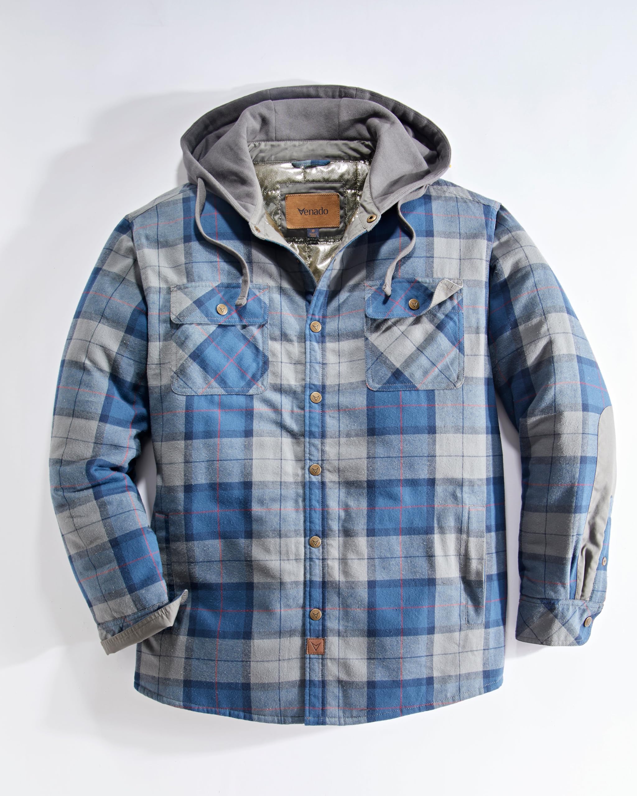 Venado Men's Reflex Quilt Lined Flannel Shirt Jacket with Hood - Reflective Winter Coat for Men | Warm Outdoor Workwear & Casual Winter Fashion