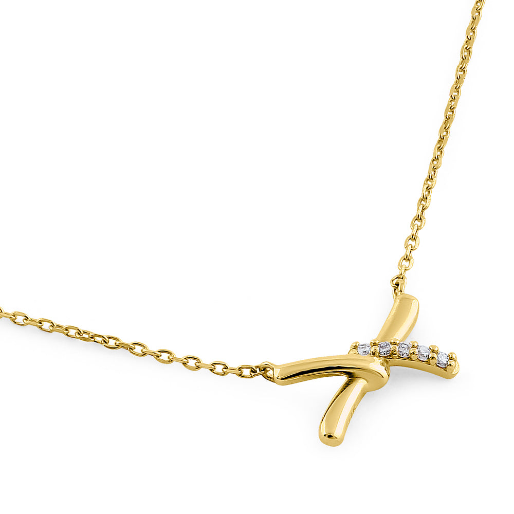 14K Yellow Gold X-Shaped Knot Diamond Pendant Necklace for Women - Elegant Layering Piece for Weddings, Parties & Everyday Wear