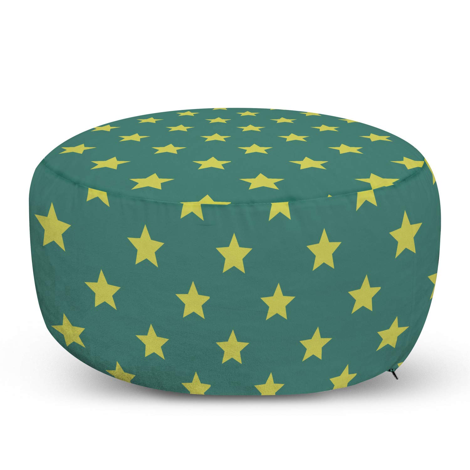 Ambesonne Stars Ottoman Pouf - Vintage Geometric Pattern Footrest with Star Motifs in Jade & Pale Green | Removable Cover for Living Room & Bedroom Decor | Perfect for Reading Nooks, TV Lounging & Guest Seating
