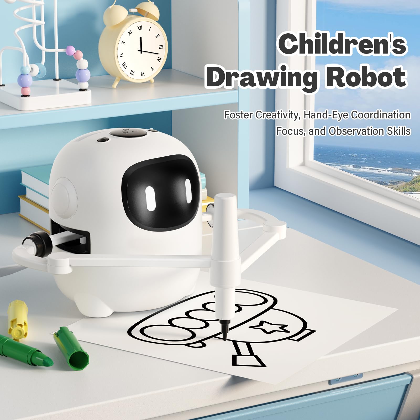 Interactive Drawing Robot for Kids with 150 Cards - Educational Voice-Activated Drawing Machine, Montessori Learning Toy for Ages 3-8 | Perfect Birthday Gift for Boys & Girls, Creative Art Activity for Home & Classroom Use