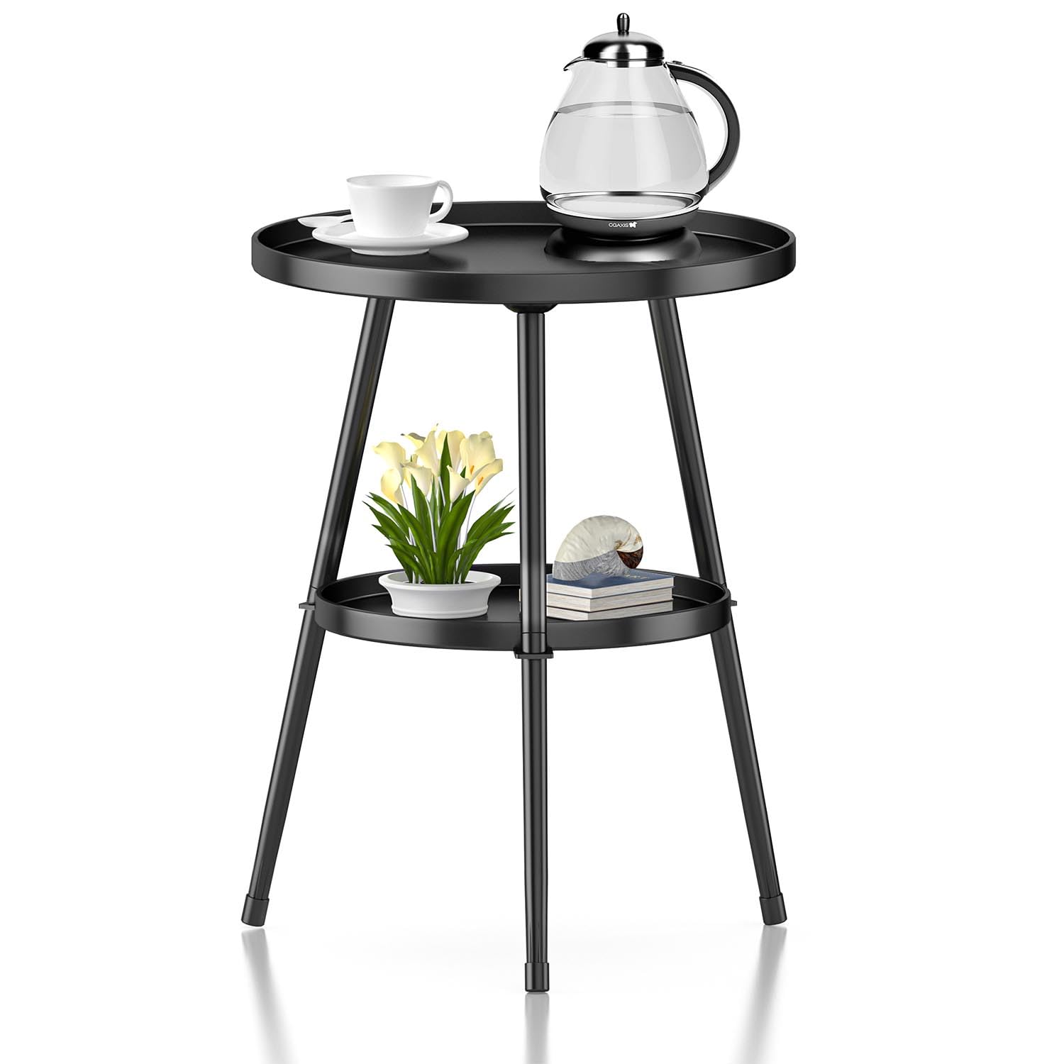 Round Metal Side Table - Small End Table for Indoor & Outdoor Use - Mid Century Modern Decor in Black - Perfect for Living Room, Patio, or Bedroom Accent