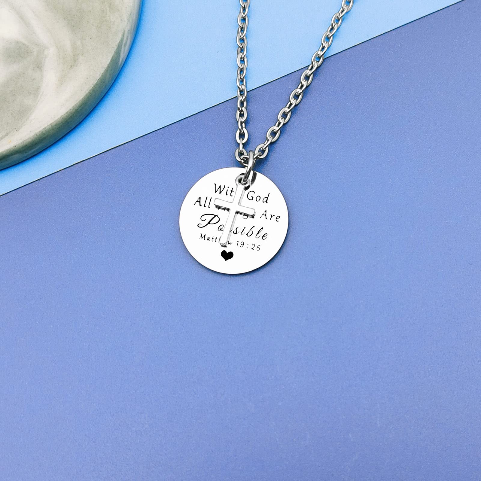 DLaeKua Christian Bible Verse Necklace for Women - Inspirational Jewelry Gift for Godson, Baptism, Christmas & Birthday - Perfect for Church, Prayer & Daily Wear