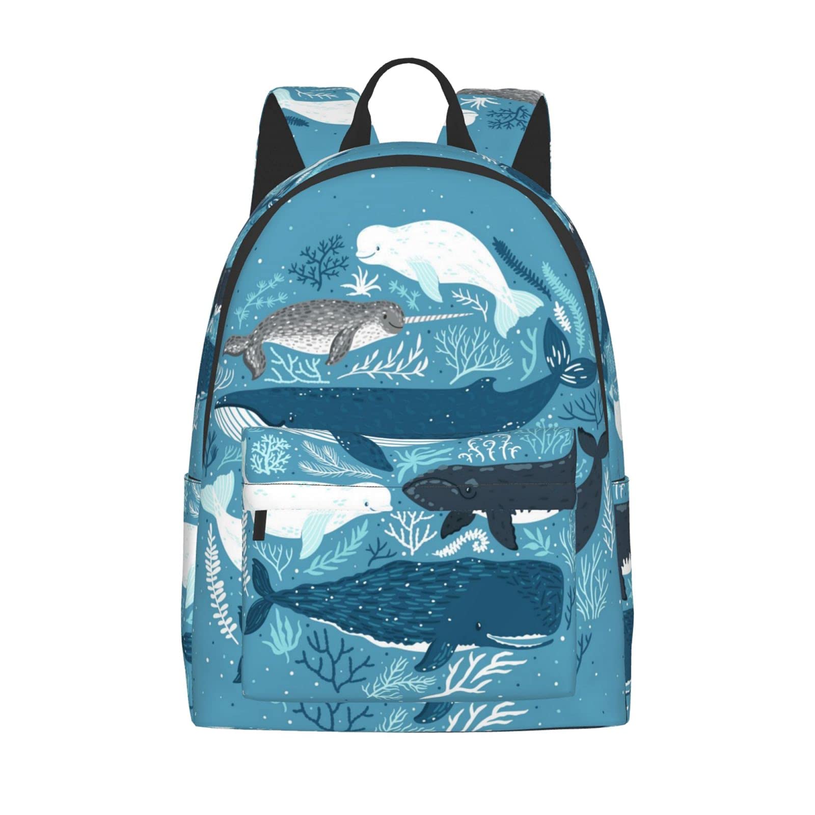16 Inch Whales Print Laptop Backpack - Waterproof School Bookbag with USB Charging Port, Travel Daypack for Men & Women - Perfect for College, Work Commute and Weekend Getaways