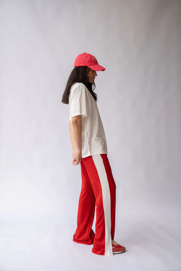 Sportif Cherry Ivory Stripe Track Pants for Women - Comfortable Running & Yoga Workout Pants - Perfect for Gym, Jogging and Lounge Wear