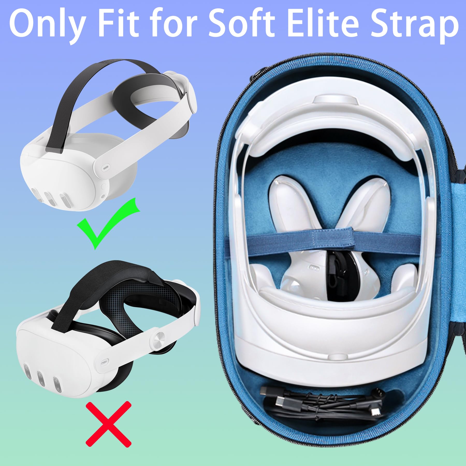Aenllosi Portable Carrying Case for Meta Quest Pro & Meta Quest 3 VR Headset (Black & Blue) - Protective Storage Bag for Travel, Gaming, and VR Accessories Organization