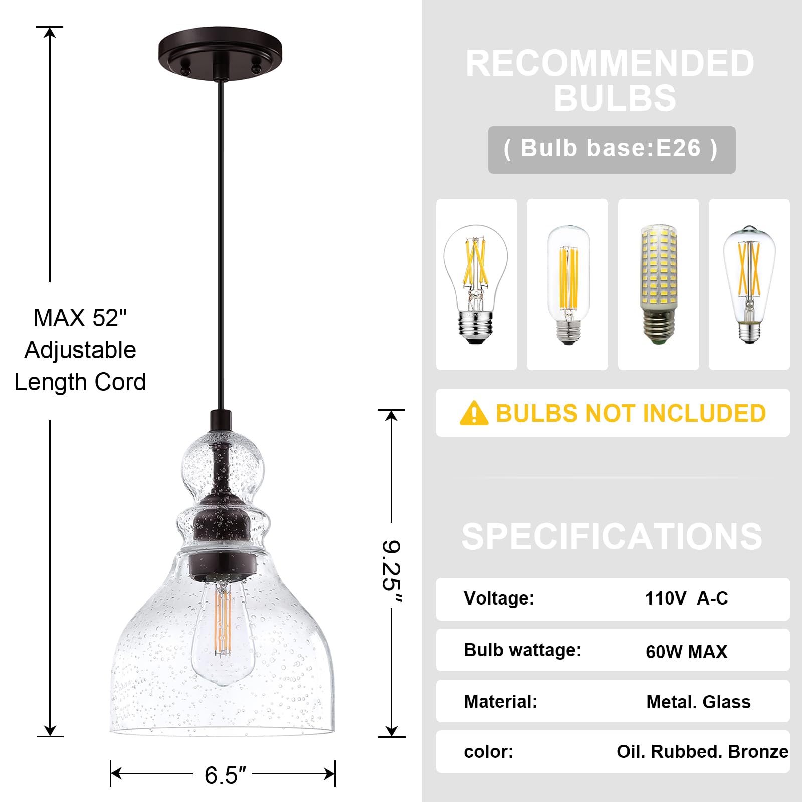 3 Pack Modern Industrial Farmhouse Pendant Light - 6.5