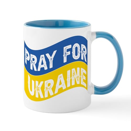 White/Blue Inside - Pray For Ukraine Mugs