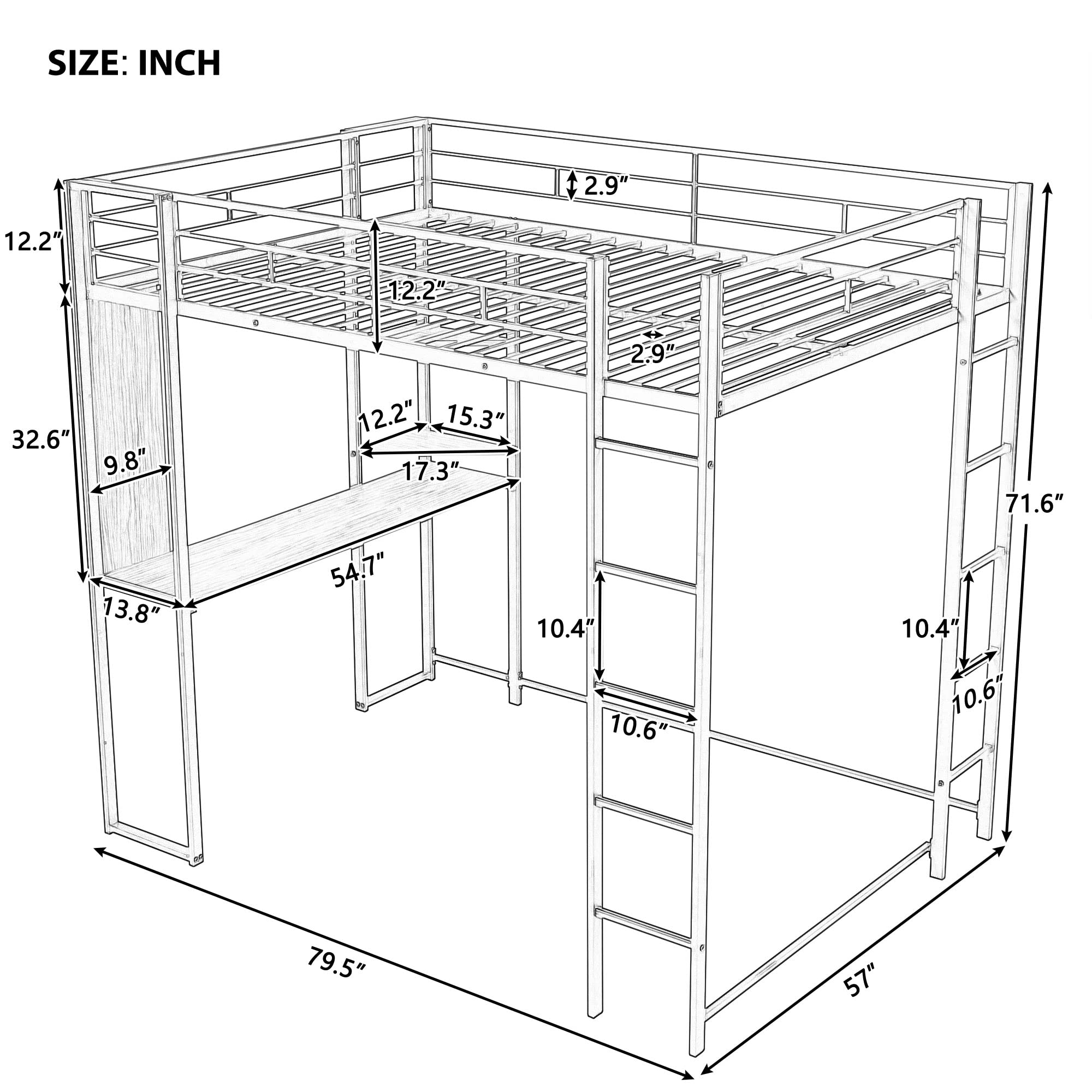 Harper & Bright Designs Full Size Loft Bed with Desk & Shelves - Heavy Duty Metal Frame for Kids & Teens - No Box Spring Needed - White - Perfect for Small Bedrooms, Dorm Rooms & Space-Saving Kids' Rooms
