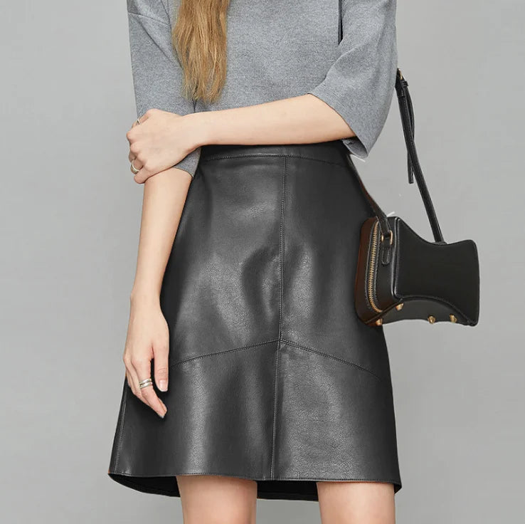 Stylish Women's PU Leather Mini Skirt - High Waist A-Line Short Skirt for Casual Wear (Black, Gray, Green) | Perfect for Fall Outfits, Date Nights & Office Chic Looks