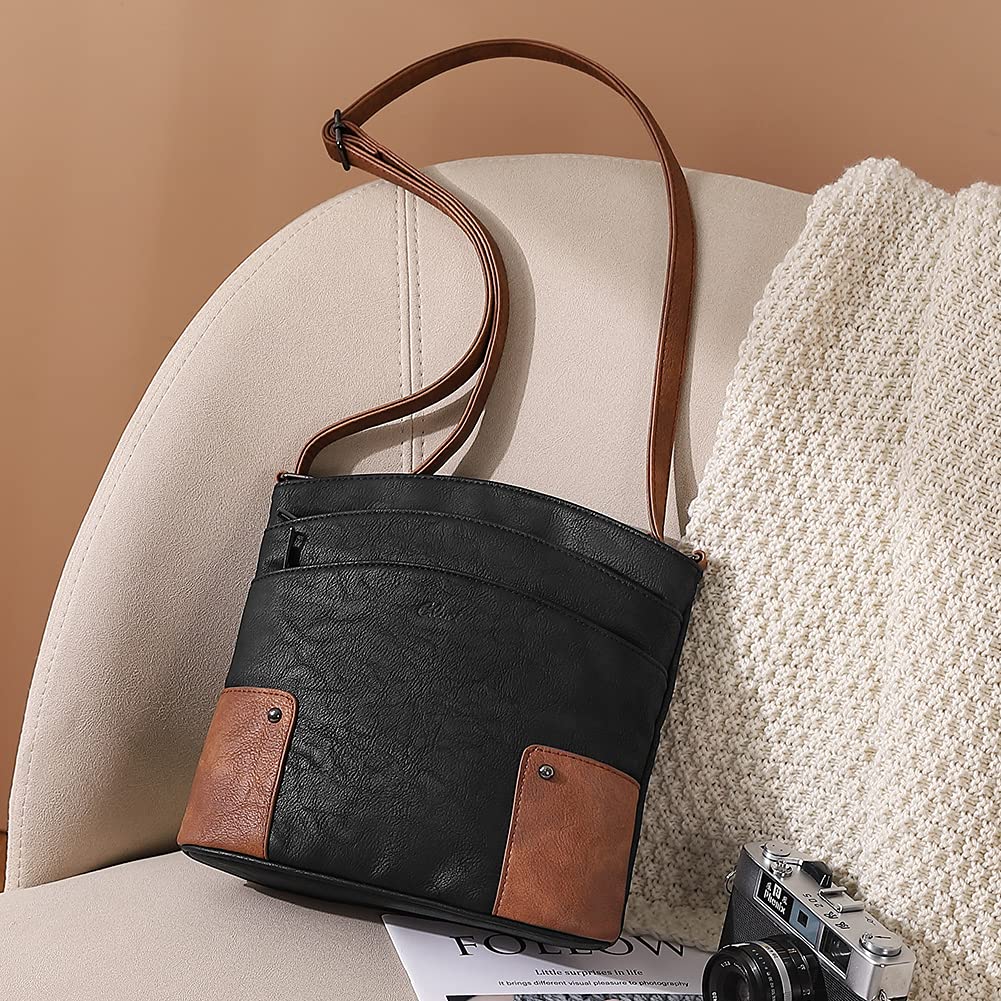 CLUCI Women's Vintage Leather Crossbody Bag with Triple Pockets - Stylish Shoulder Purse for Travel, Vacation & Everyday Use
