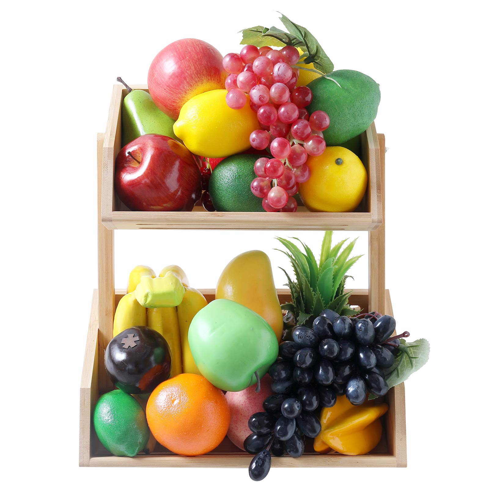 WELLAND 2-Tier Bamboo Countertop Fruit Basket Bowl - Kitchen & Dining Table Organizer for Bread, Vegetables & Snacks | Perfect for Pantry Storage, Counter Display & Healthy Snacking