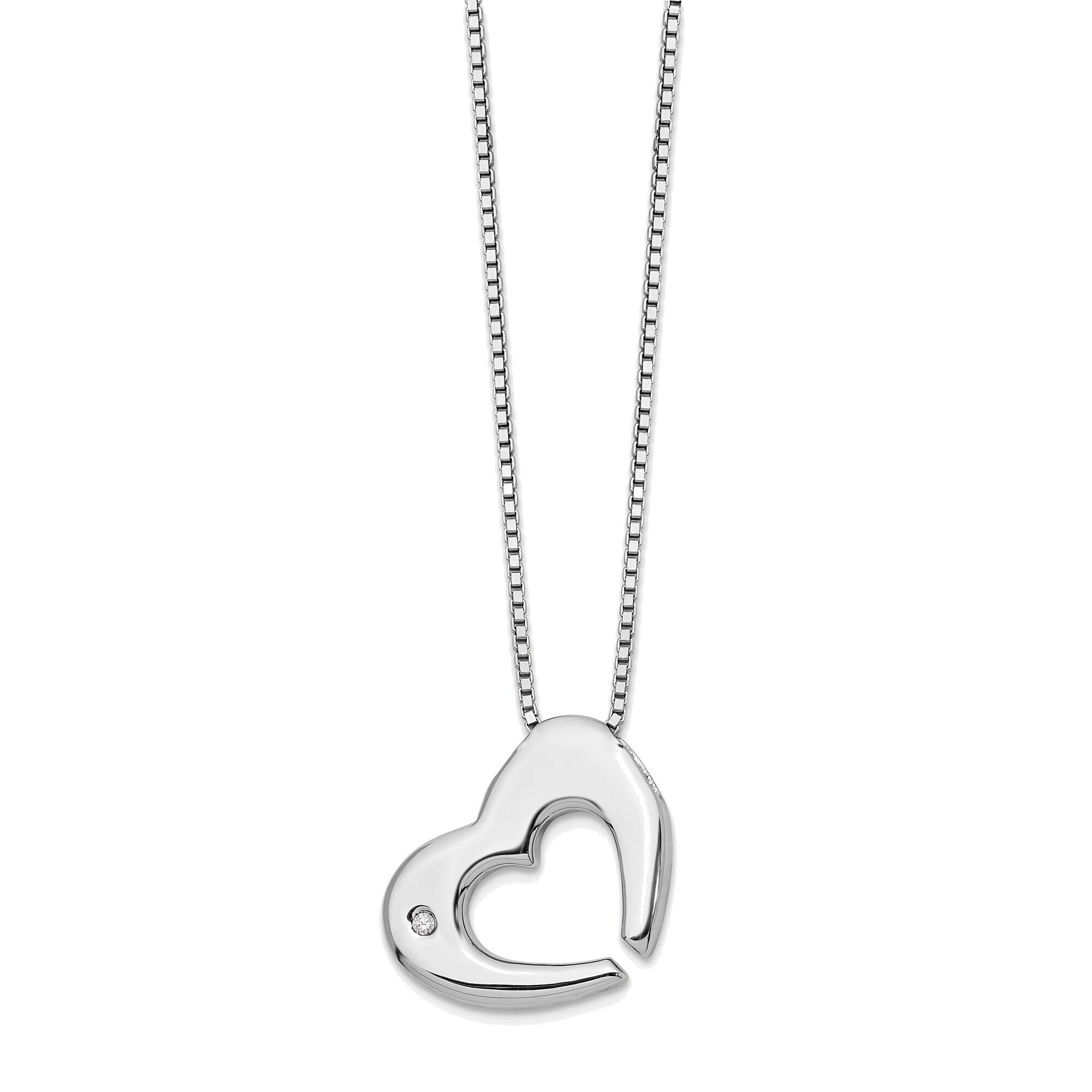 Bonyak Sterling Silver Heart Necklace with 0.02ct White Ice Diamond - Elegant Jewelry Gift for Women, Perfect for Valentine's Day, Anniversary & Special Occasions