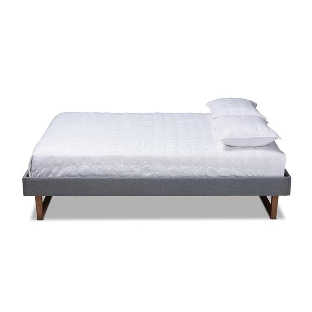 Baxton Studio Liliya Mid-Century Modern Queen Platform Bed - Dark Gray Wood & Fabric Upholstered Frame - Perfect for Contemporary Bedrooms & Guest Rooms