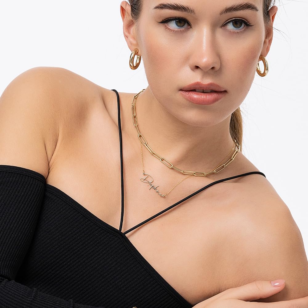 OAK & LUNA Personalized Belle Custom Name Necklace - Elegant Gold/Silver Nameplate Jewelry Gift for Women, Birthday, Anniversary, Valentine's Day - Perfect for Everyday Wear, Date Nights & Special Occasions