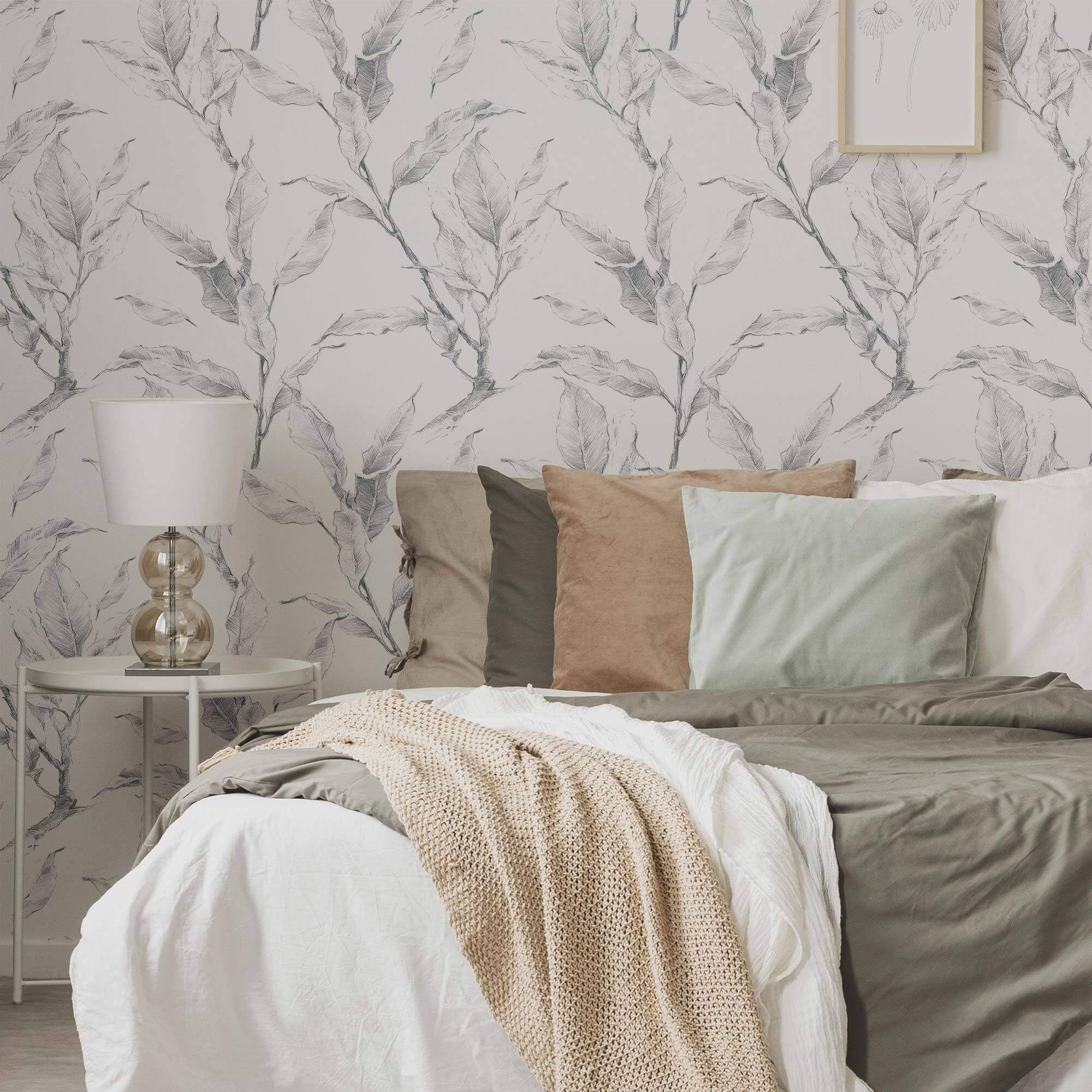 Grey Floral Peel and Stick Removable Wallpaper 4492 - Self-Adhesive Decorative Wall Covering for Bedroom, Living Room & Home Office
