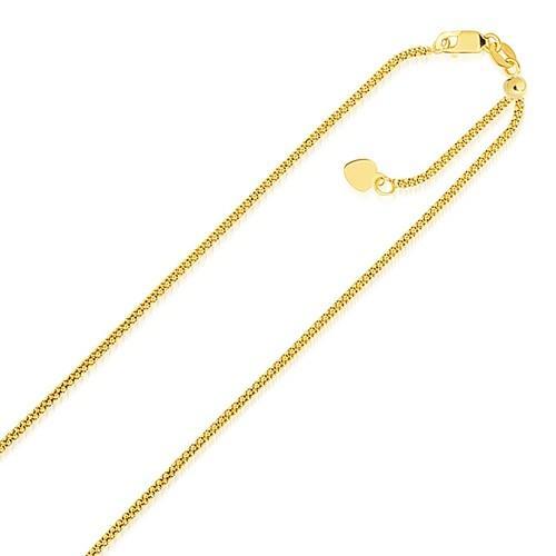 14K Yellow Gold Adjustable Popcorn Chain Necklace - 1.3mm Thin, 22 Inch Length - Perfect for Layering, Gifting & Everyday Elegance