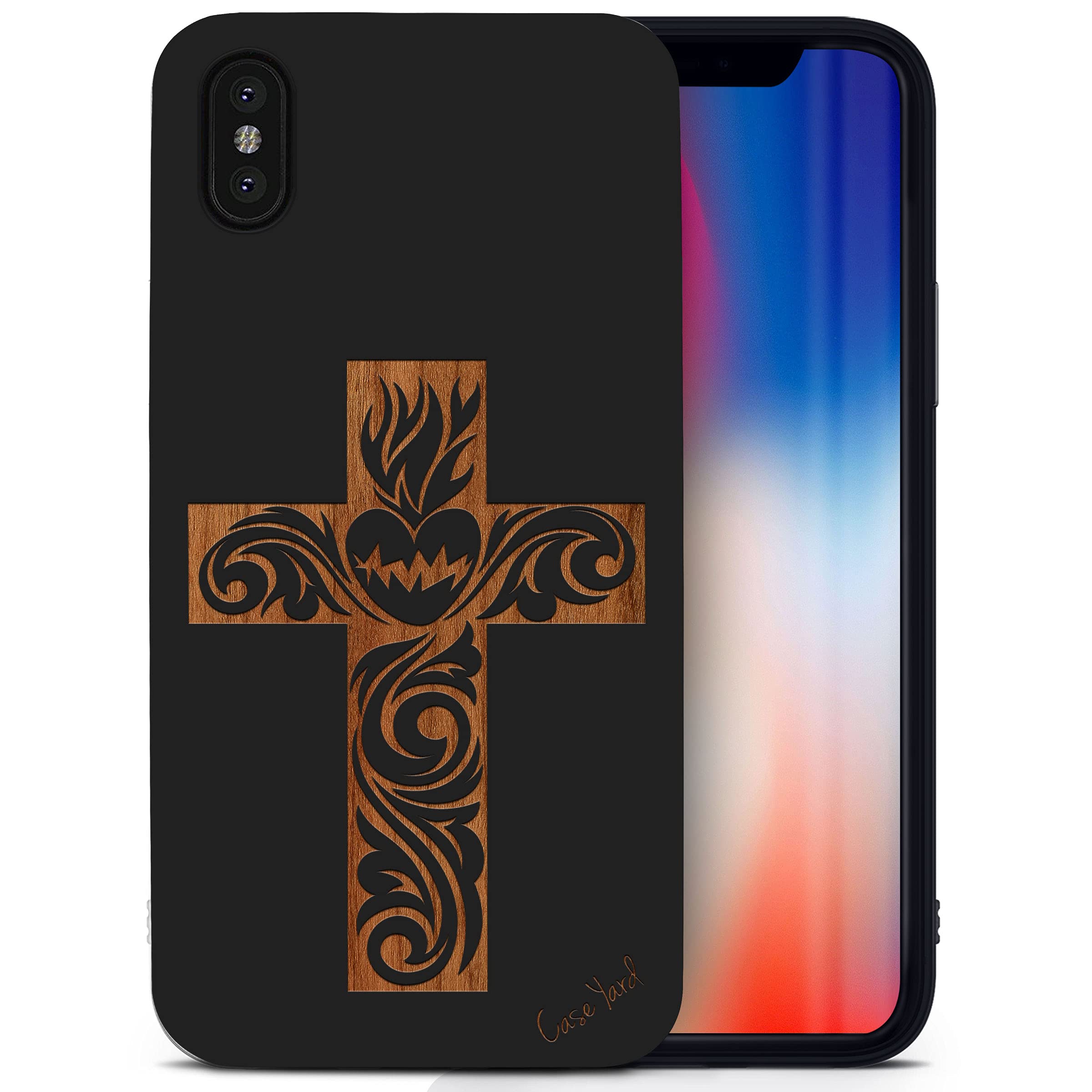 Premium Wooden iPhone X Case with Laser Engraved Cross Design - Shockproof Slim Fit Protective Cover for Men & Women - Perfect for Daily Use, Travel & Gift Giving