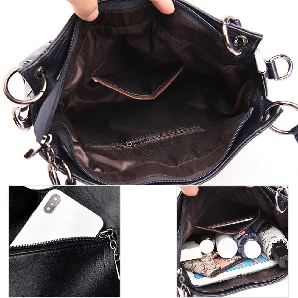 Mudono Women's Leather Top Handle Handbag - Large Capacity Tote Shoulder Bag with Crossbody Strap, Retro Satchel Purse for Work, Travel & Everyday Use