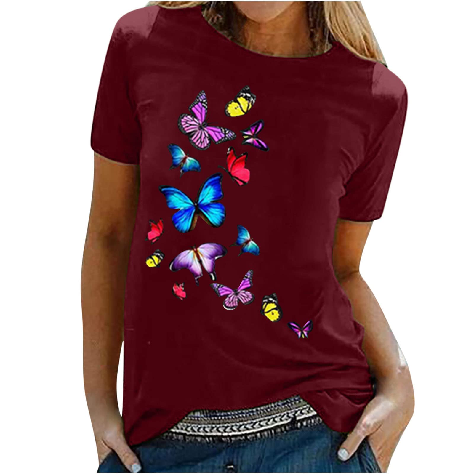 Butterfly Print Women's Plus Size Crew Neck T-Shirt - Sexy Casual Summer Top for Women | Perfect for Beach Outings, Parties & Everyday Wear