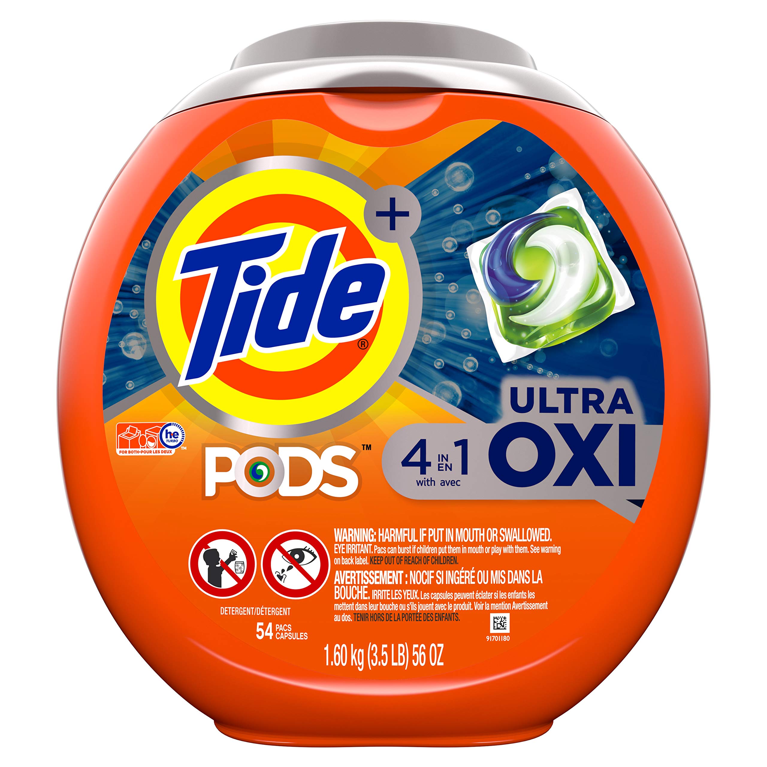 Tide Pods Ultra Oxi Liquid Laundry Detergent Pacs, 54 Count - Powerful Stain Removal for Clothes, Perfect for Family Laundry & Heavy-Duty Cleaning