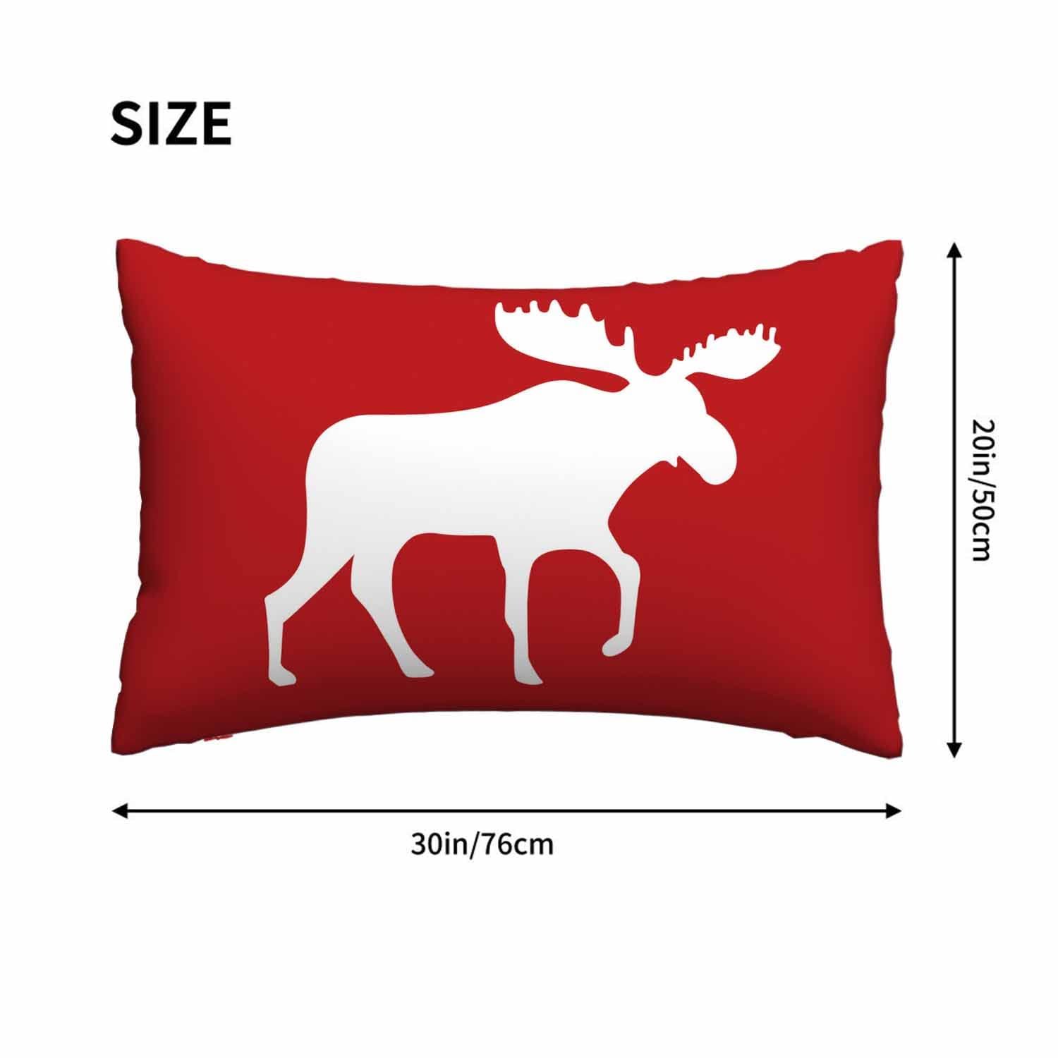 Premium Moose Print Rectangle Pillow Cover - Red Background Decorative Cushion Case 20x30 Inches for Sofa, Couch, Bedroom & Living Room - Perfect for Cozy Home Decor and Seasonal Accents