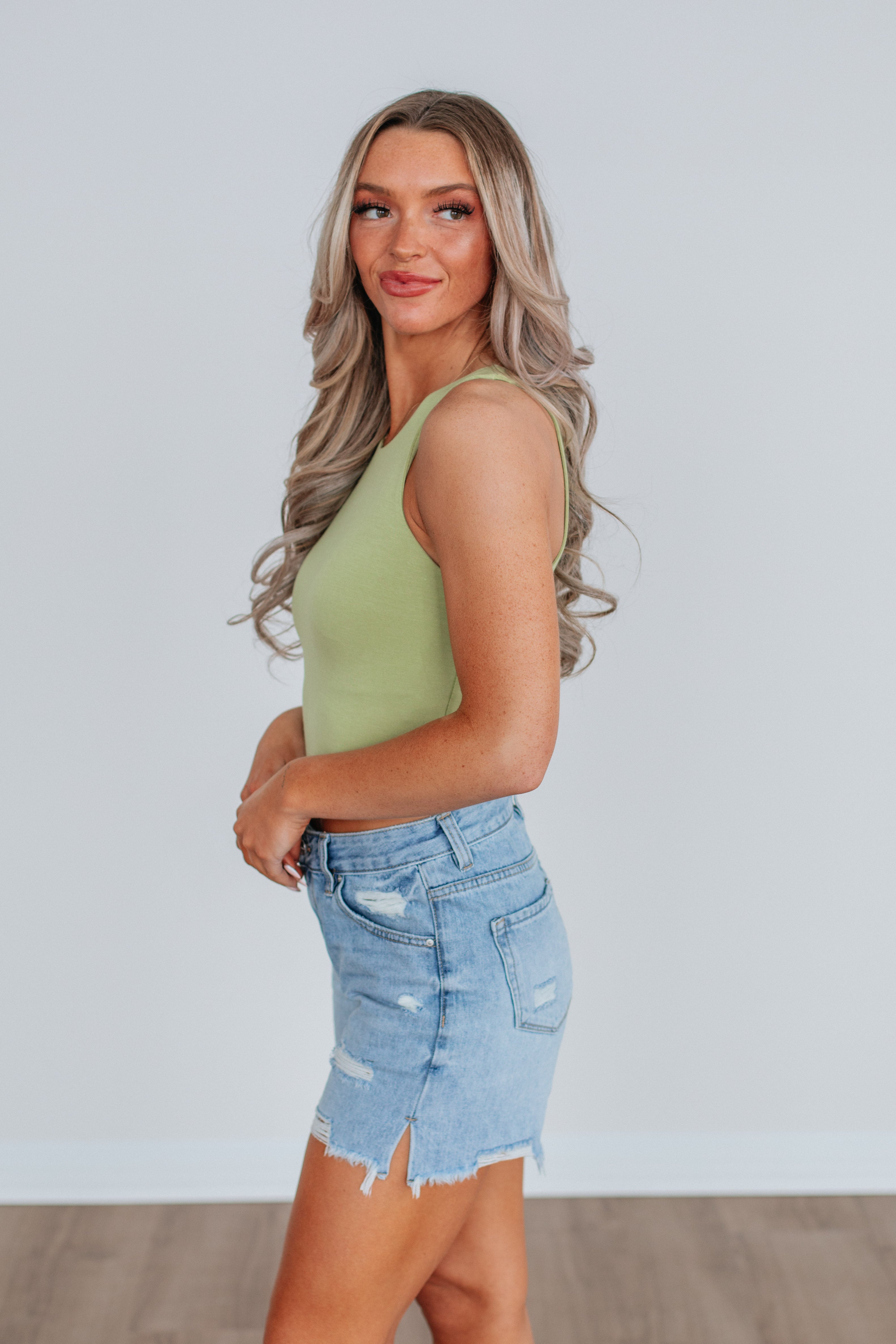 Angelina Basic Tank Top - Soft Cotton Women's Casual Shirt (Avocado Green) - Perfect for Summer Outfits, Layering & Everyday Wear