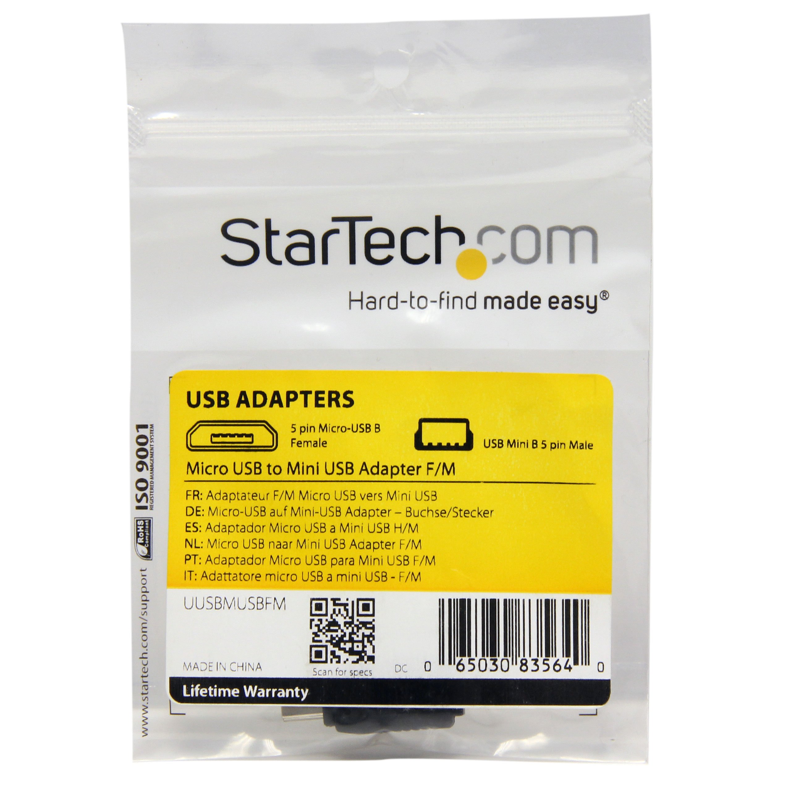 StarTech.com Micro USB to Mini USB 2.0 Adapter Converter - Female to Male USB Cable for Camera, MP3 Players & Electronics - Black (UUSBMUSBFM)