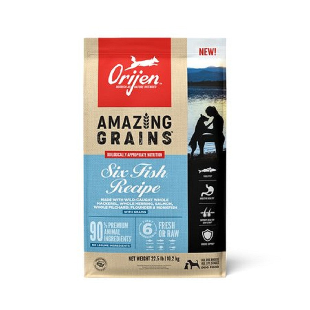 Amazing Grains 6 Fish Formula Adult Dog Dry Food - High Protein Grain-Free Dog Food for Healthy Skin & Coat - Made in USA - Perfect for Active Dogs & Sensitive Stomachs