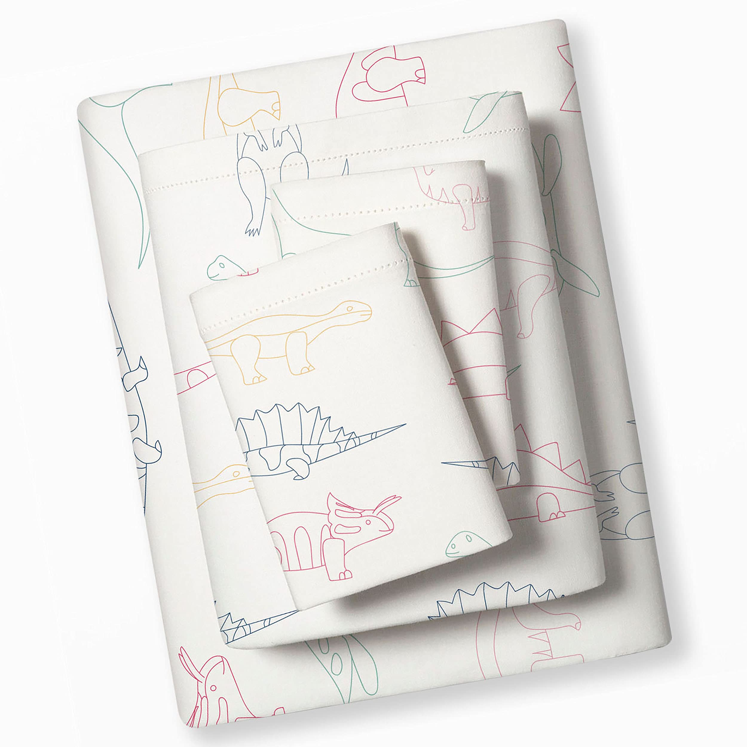 Organic Cotton Sheets Full Size 4-Piece Set - GOTS Certified Non-Toxic Bedding (Fitted Sheet, Flat Sheet & 2 Pillowcases) - Dino Park Print - Perfect for Eco-Friendly Homes & Kids' Rooms