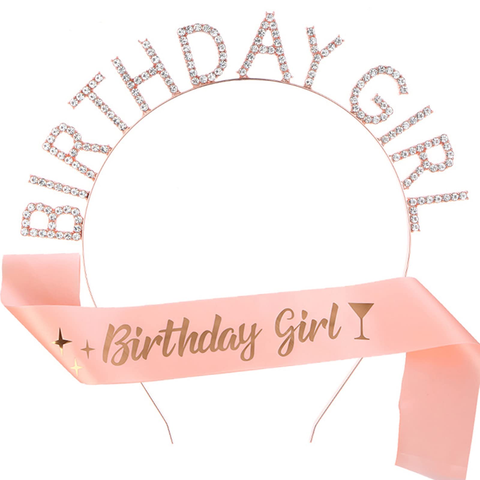 Leixi Rose Gold Birthday Crown & Tiara Set for Women - Sparkling Rhinestone Princess Headband & Sash - Perfect Birthday Girl Accessories for Parties, Celebrations & Special Occasions (Rose Gold)
