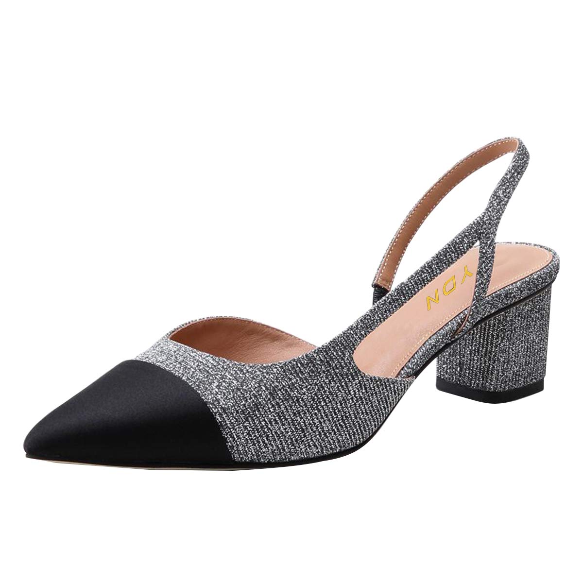 YDN Women's Chunky Mid Heel Slingback Pumps - Pointed Toe Slide Sandals for Work, Office & Formal Events - Comfortable Dress Shoes for Weddings, Parties & Business Occasions