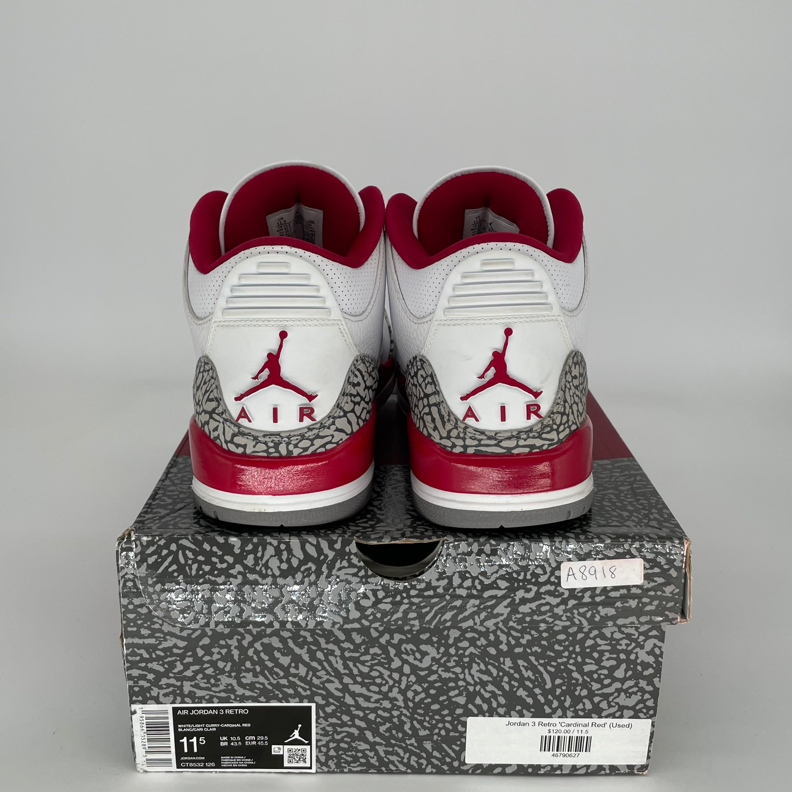 AIR JORDAN 3 CARDINAL Men's Basketball Shoes Size 11.5 - White/Red Colorway CT8532-126 | Retro Sneakers for Casual Wear, Street Style & Basketball Games