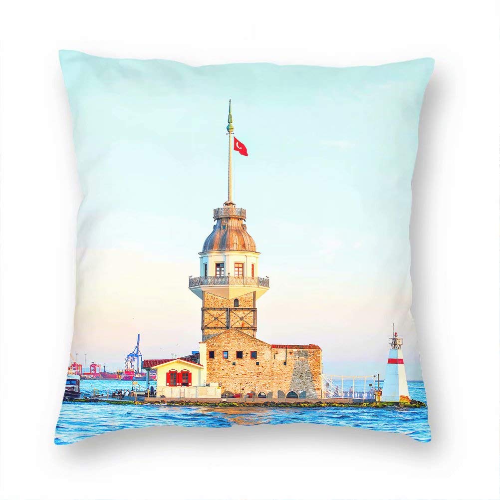 Turkish Istanbul Decorative Pillow Cover 18x18 Inch - Bohemian Cushion Case for Sofa, Bed, Chair, Car, Living Room, Bedroom & Office - KXR-5791 | Perfect for Home Decor, Gift Giving & Interior Design