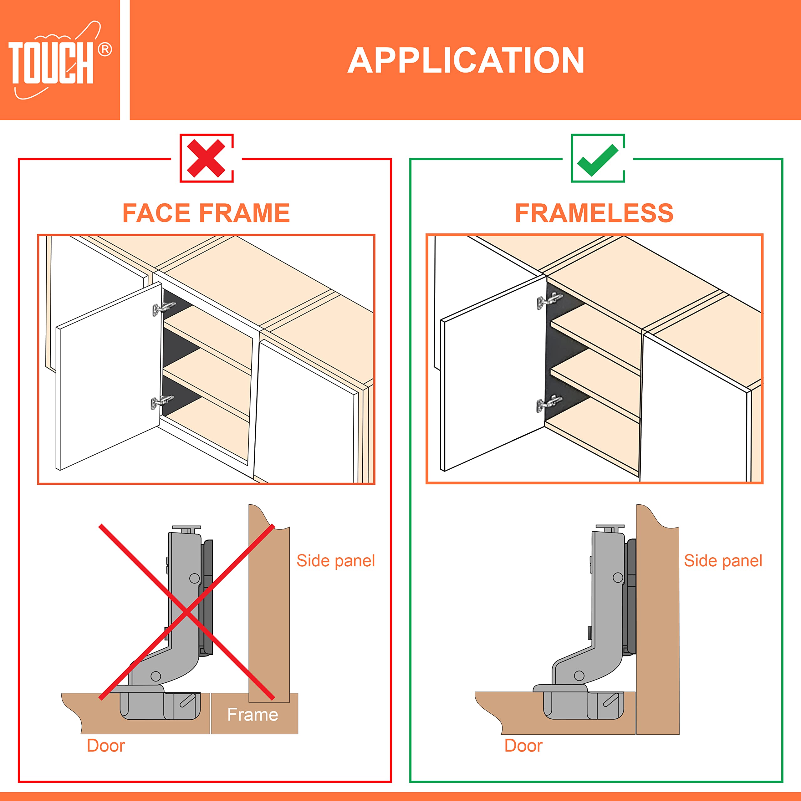 Soft Push-to-Open Cabinet Hinges (1 Pair, 2PCs) - 3D Adjustable Grey Magnetic Latch for Kitchen Cabinets, Cupboards & Closets | Easy Installation with Dowels | Perfect for Modern Home Organization & Space-Saving Storage Solutions