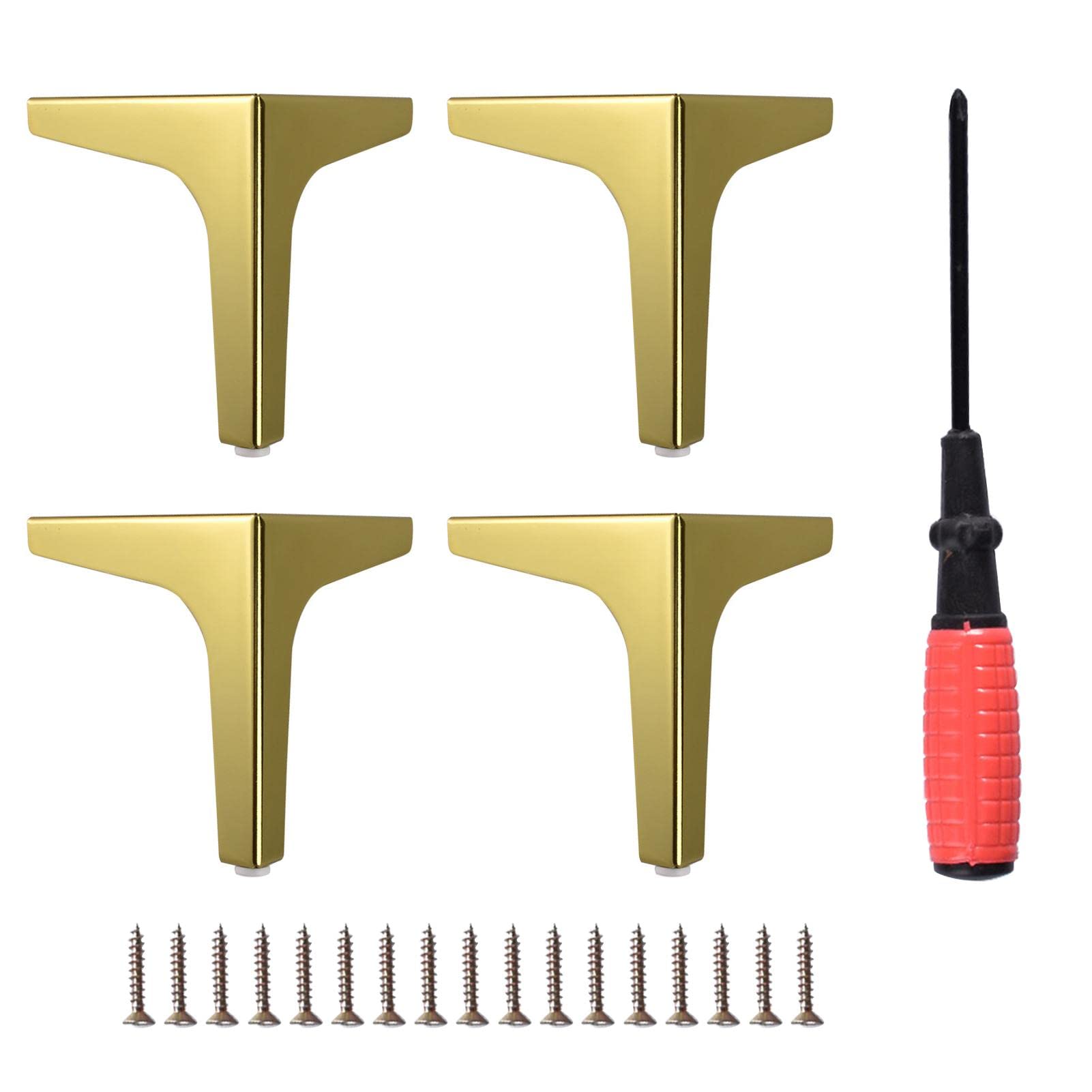 4pcs Heavy Duty Metal Furniture Legs - T Shape Triangle Cabinet Feet, Modern Gold Sofa Legs with Screws for Easy Installation (10cm) - Perfect for Couches, Sofas, Cupboards & Cabinets - Upgrade Your Home Decor