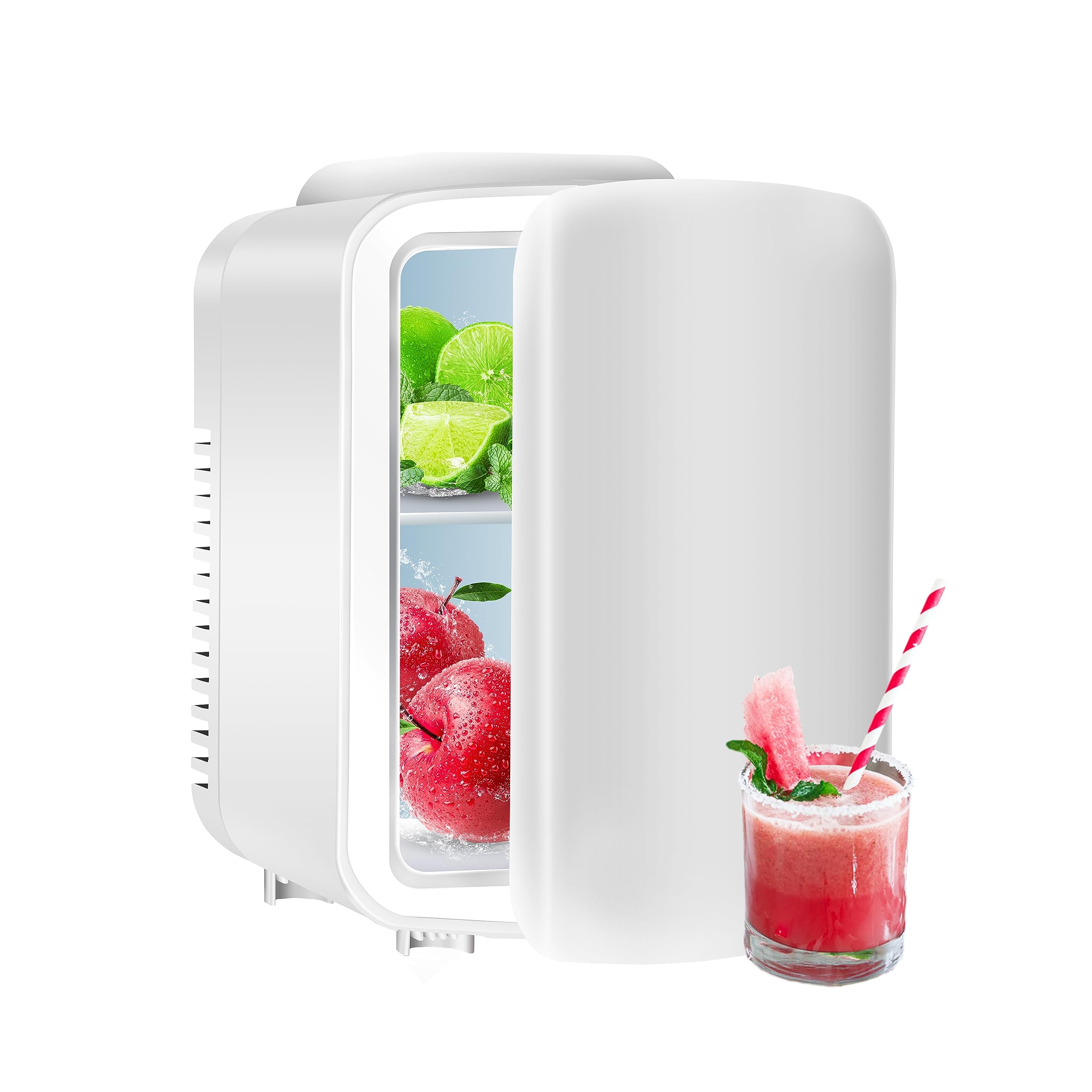 Simple Deluxe 4L/6 Can Portable Mini Fridge - Compact Cooler & Warmer for Skincare, Cosmetics, Beverages, Food - Perfect for Bedroom, Office, Dorm, Travel - Energy Efficient Small Refrigerator (White)
