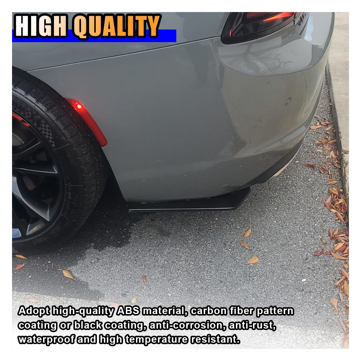 2PCS Universal Black Car Rear Bumper Diffuser Spoiler Lip Splitter Canard with Side Fin Fenders Skirt Protector for Exterior Decoration and Aerodynamic Enhancement