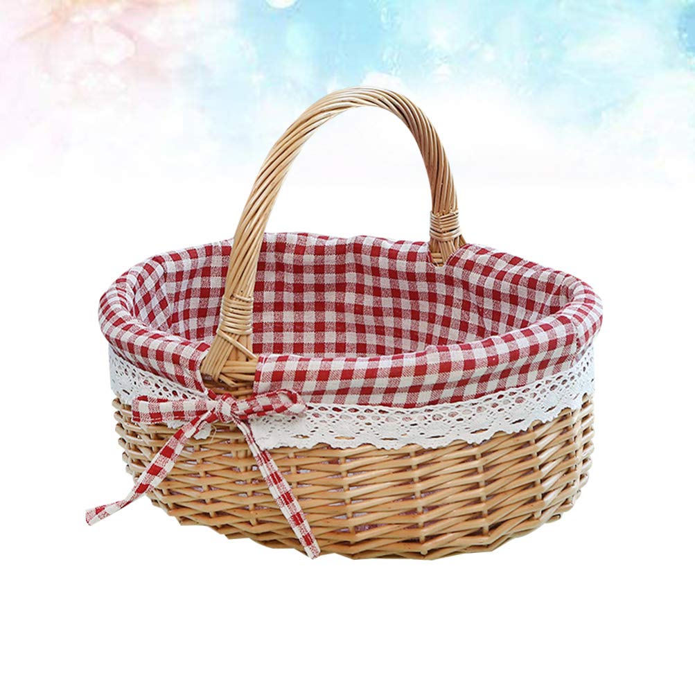 Natural Woven Rattan Basket with Handle - Oval Storage Bin for Food Serving, Fruit Display, Home Decor & Wedding - Eco-Friendly Wicker Organizer for Kitchen, Living Room, Outdoor & Kids Room