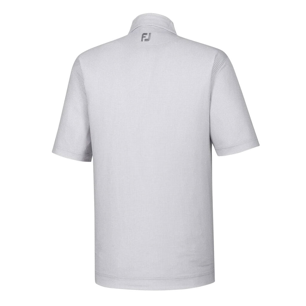 FootJoy Heather Lisle Houndstooth Self Collar Grey Men's Golf Polo Shirt - Moisture Wicking Performance Top for Golf Course & Casual Wear