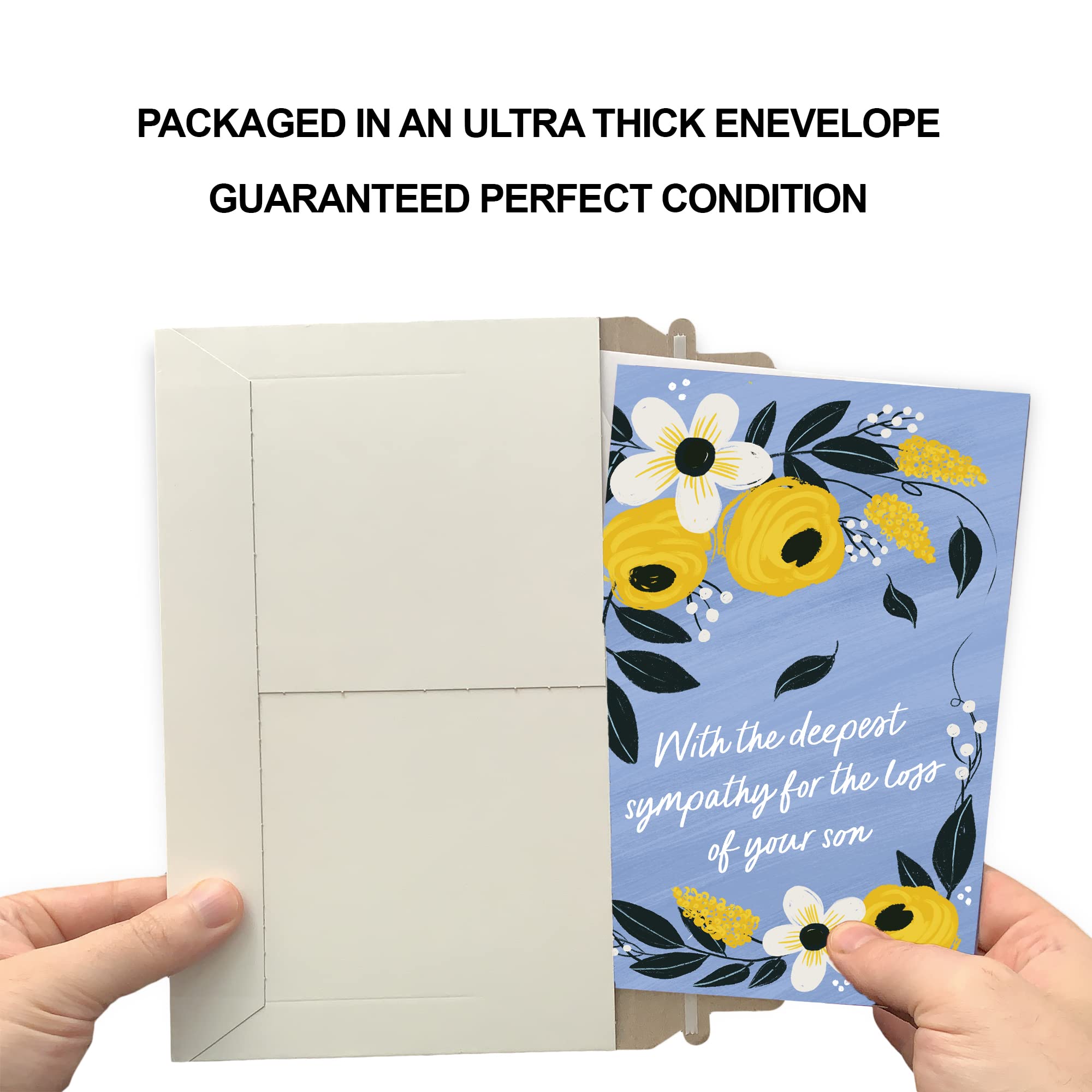 Premium Sympathy Card for Loss of Son - 5x7.75 Inch Eco-Friendly Greeting Card with Thick Cardstock & Envelope - Made in USA - Perfect for Condolences, Funerals & Memorials - Packaged in Protective Mailer